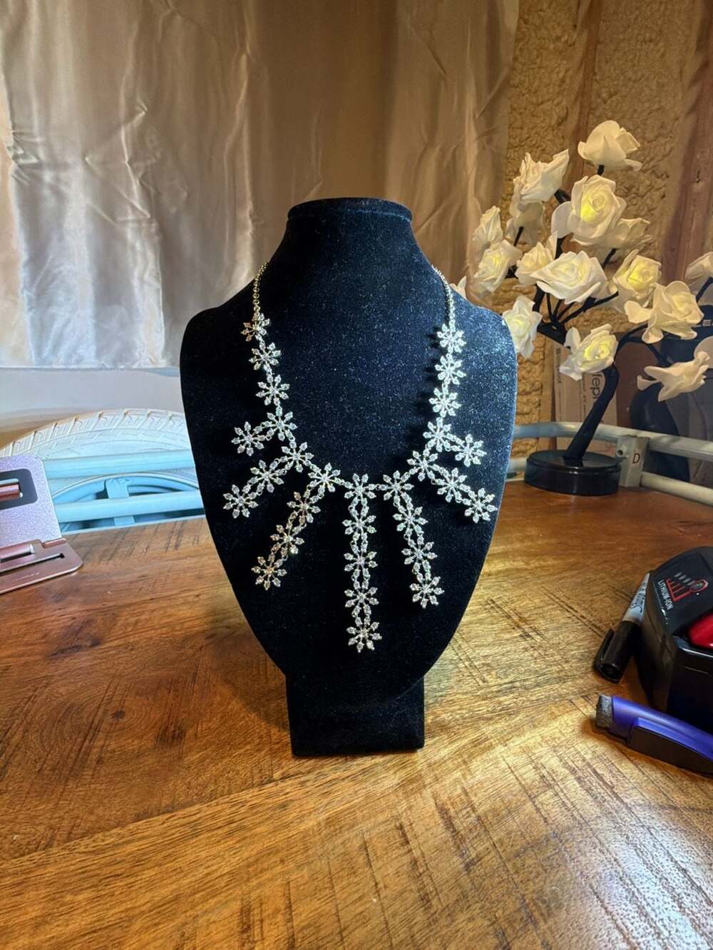 Nolan Miller Snowflake Crystal Cluster Statement Bib Necklace